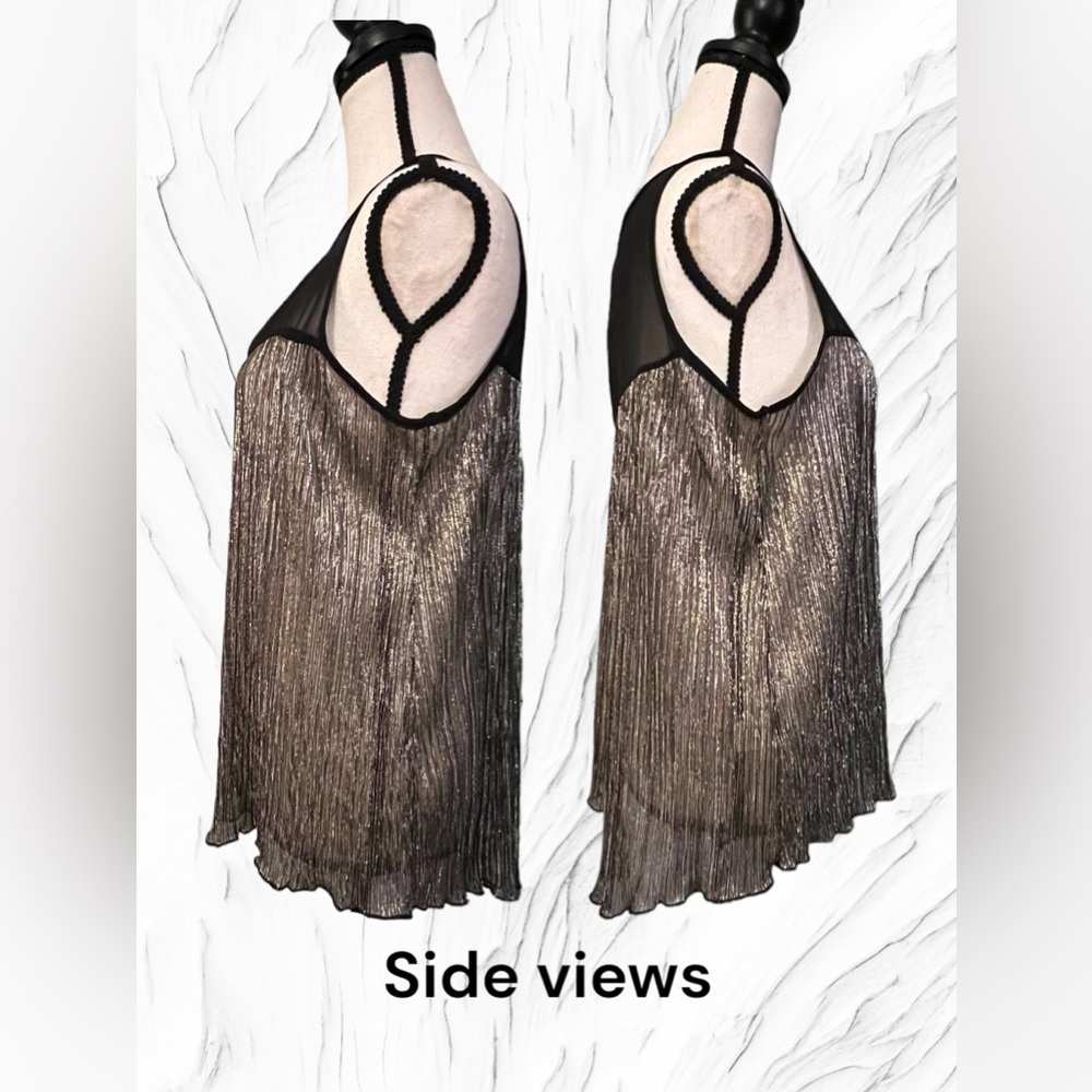 Women’s Alya Sleeveless, Metallic And Sheer Shirt, Black & Silver, Size Medium - Picture 4 of 9
